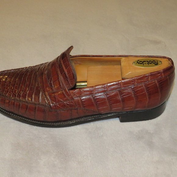 J.M. Weston 180 Brown Crocodile Belly Loafers 9E - Picture 4 of 11